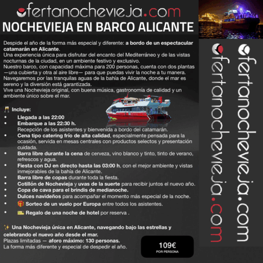 Nochevieja Barco Alicante - Cena de Nochevieja Barco Alicante "NUEVA 2025 - 2026"